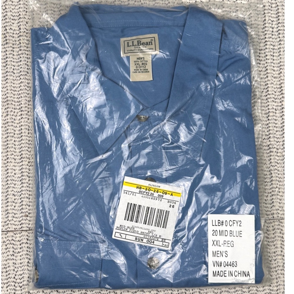 New LL Bean Poplin Field Shirt Mens XXL Blue Button Front Long Sleeve